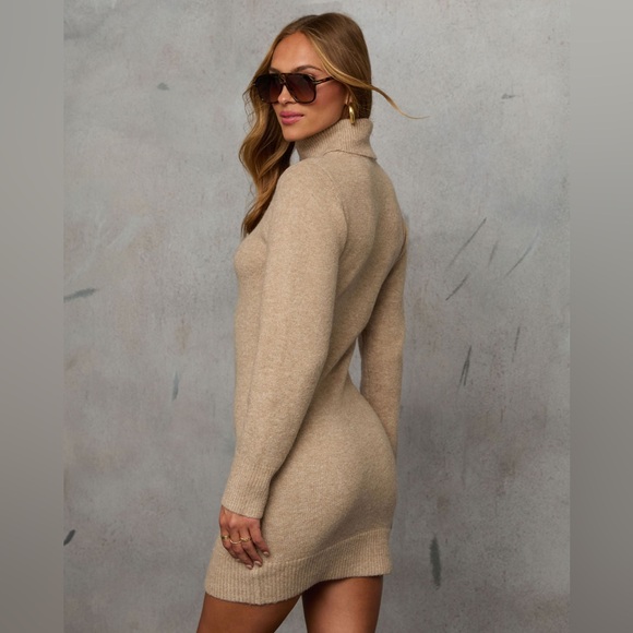 VICI Elegant Tan Turtleneck Sweater Dress - Picture 3 of 5